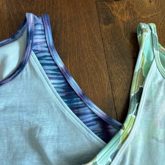Athleta Girl Perfect Pair Athletic Tank Top Blue Green Printed Sz XL/14 Set of 2 - Picture 6 of 12